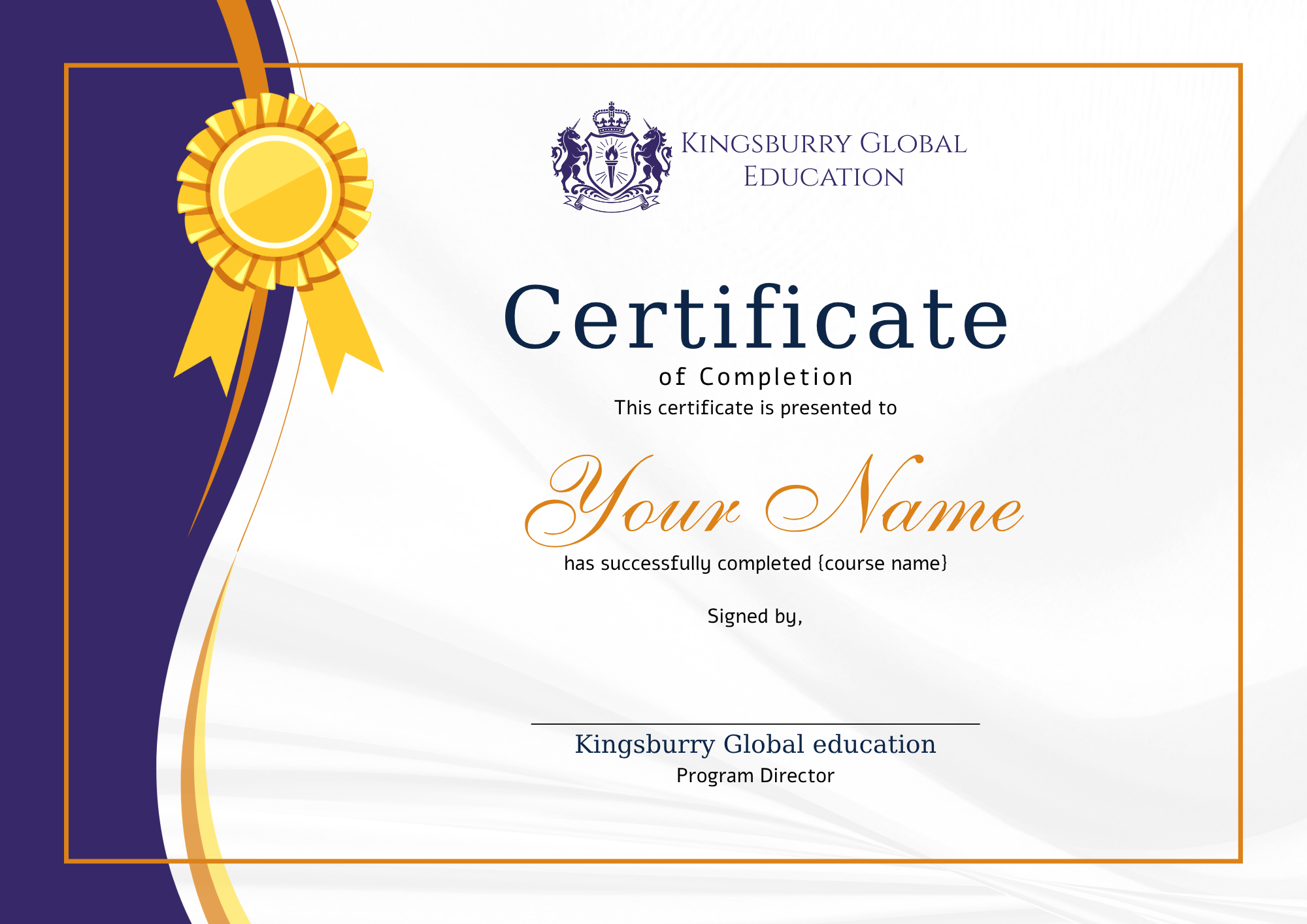 blue and gold elegant financial accounting completion certificate